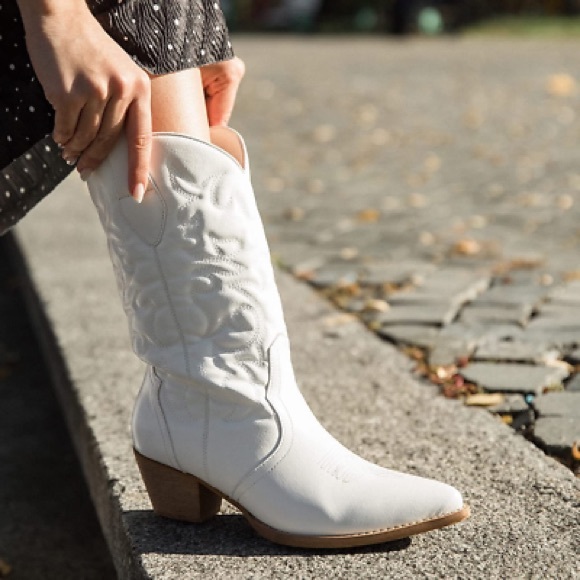 Rollda Shoes Rollda Womens Western White Cowboy Boots Pointed Toe